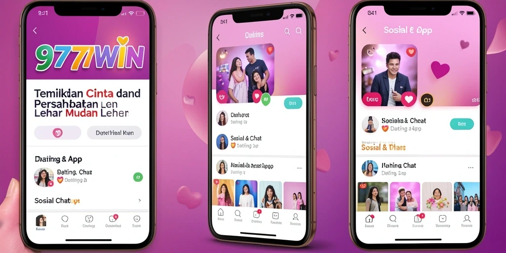 Screenshot utama 9777WIN menunjukkan antarmuka aplikasi Dating App yang menarik dan mudah digunakan.