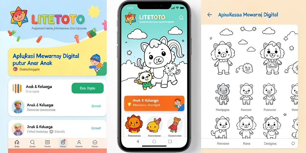 Tampilan antarmuka LITETOTO dengan berbagai pilihan mewarnai yang ceria.