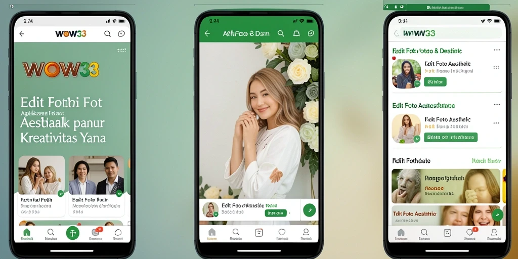 Antarmuka WOW33 dengan beragam fitur Edit Foto Aesthetic.